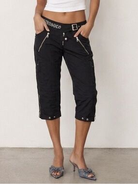Y2K Parasuco Black Capri Pants with Zipper Details Size 28